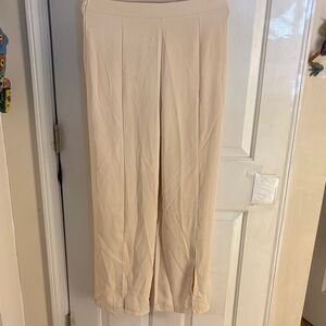 Cream Wide-Leg slit hem dress Pants